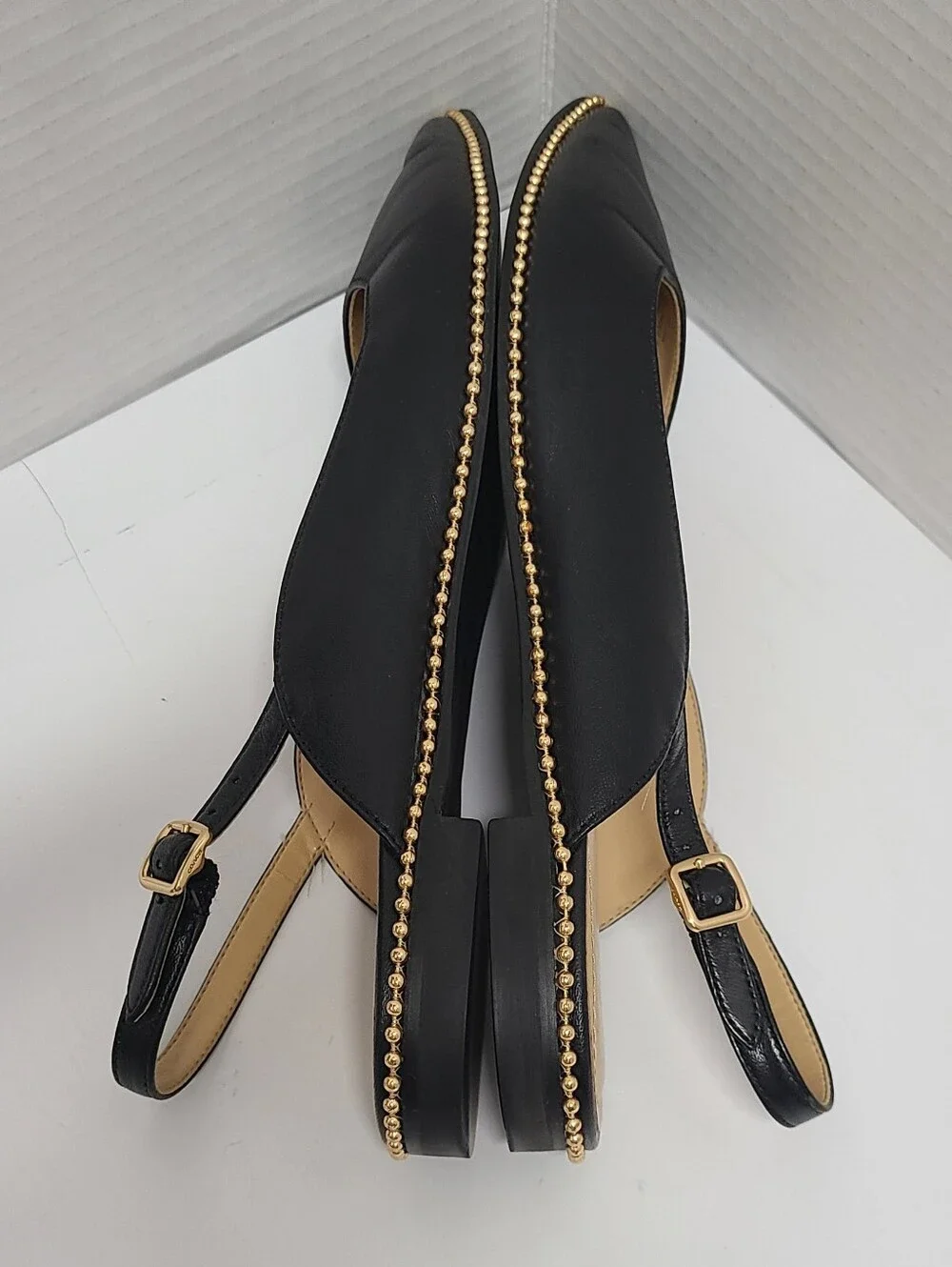 Coach Black Leather Vae Skimmer Studded Slingback Flats Sz 8 - Picture 11 of 14